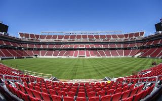 August 1, 2019 Santa Clara / CA / USA - Panoramic view of Levi's Stadium,  the New Home Of The San Francisco 49ers built in Silicon Valley Stock Photo