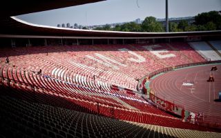 Belgrade: A tank outside Red Star stadium