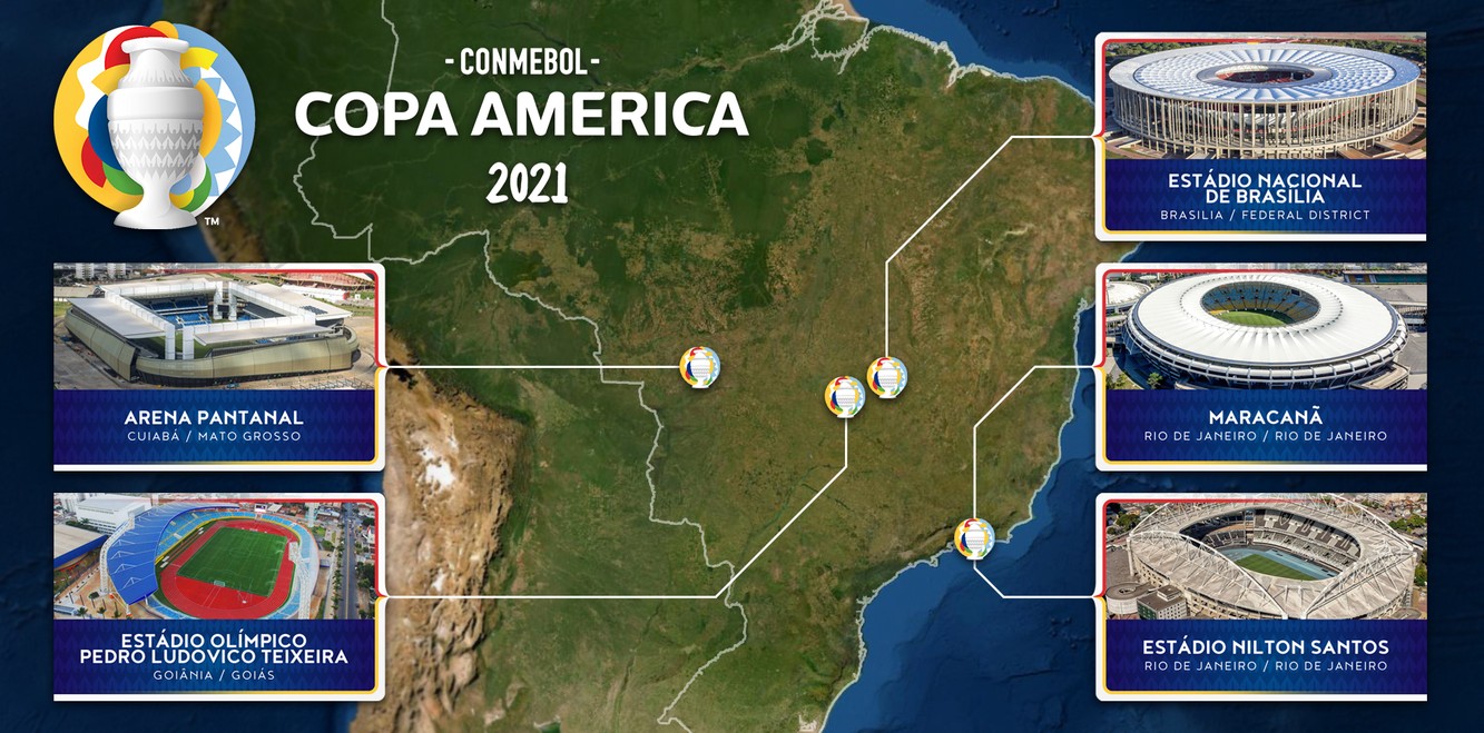 Copa America 2021 in Brazil, map of host venues