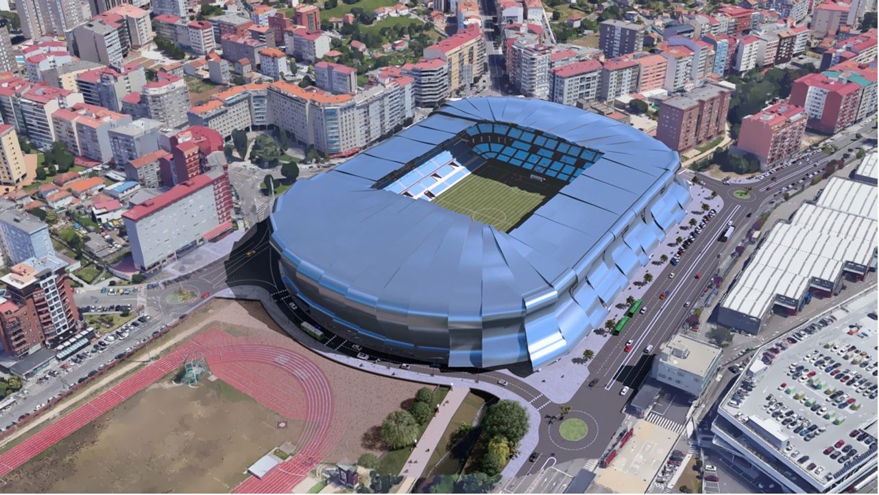 Balaidos reconstruction, east stand (Marcador) and south stand (Rioi Bajo))