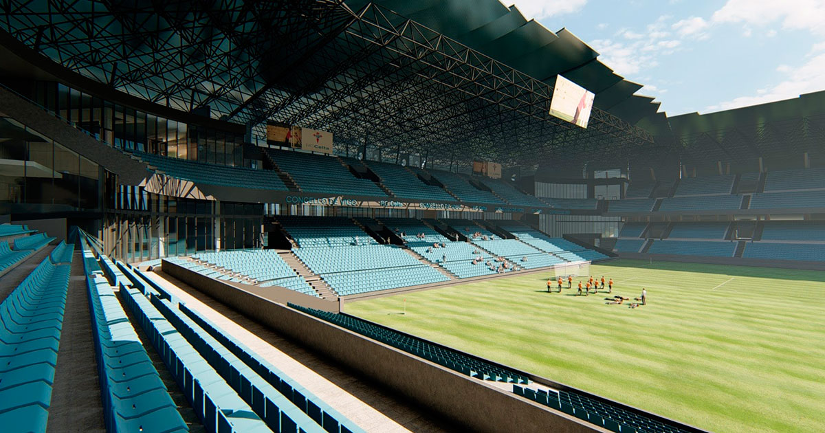 Balaidos reconstruction, east stand (Marcador) and south stand (Rioi Bajo))