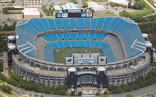 Aerial view of Bank of America Stadium, home of the Carolina Panthers  National Football League team, in downtown Charlotte, North Carolina