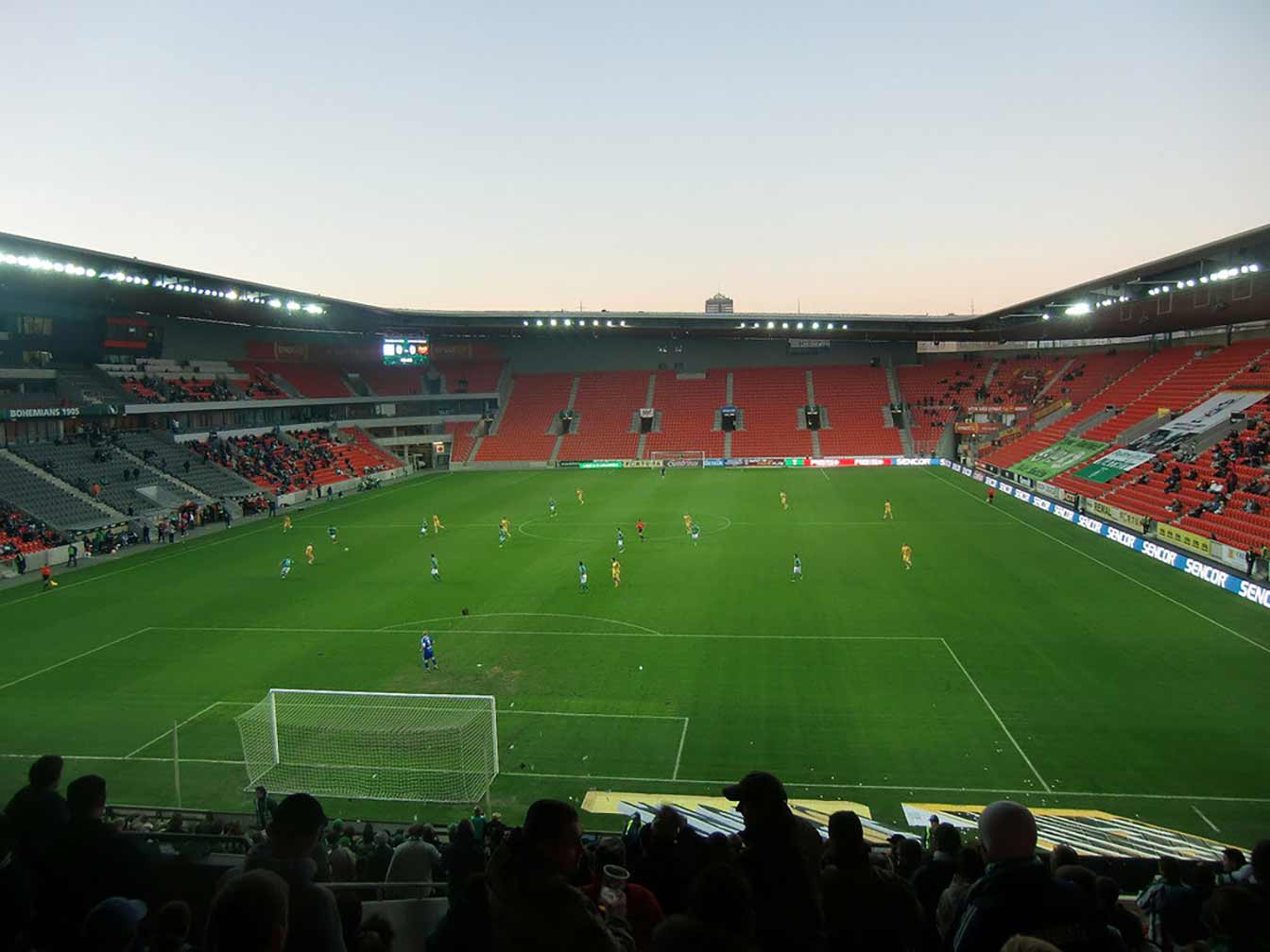 Sinobo Stadium, Prague. 28th Aug, 2019. Soccer players of Slavia Praha pose  for team photo prior to the Football Champions' League 4th qualifying round  return match: Slavia Prague vs Cluj-Napoca in Sinobo