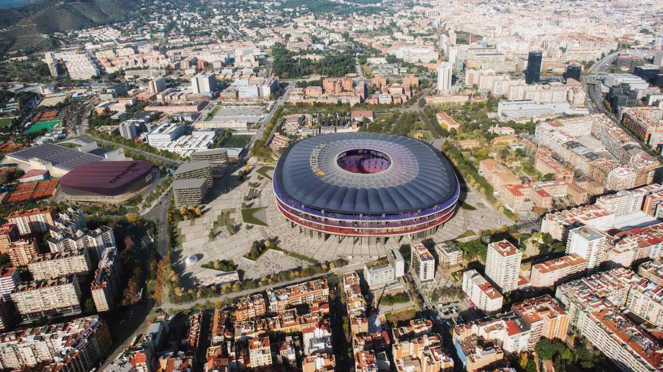 Camp Nou seen from a perspective eyebird sight
