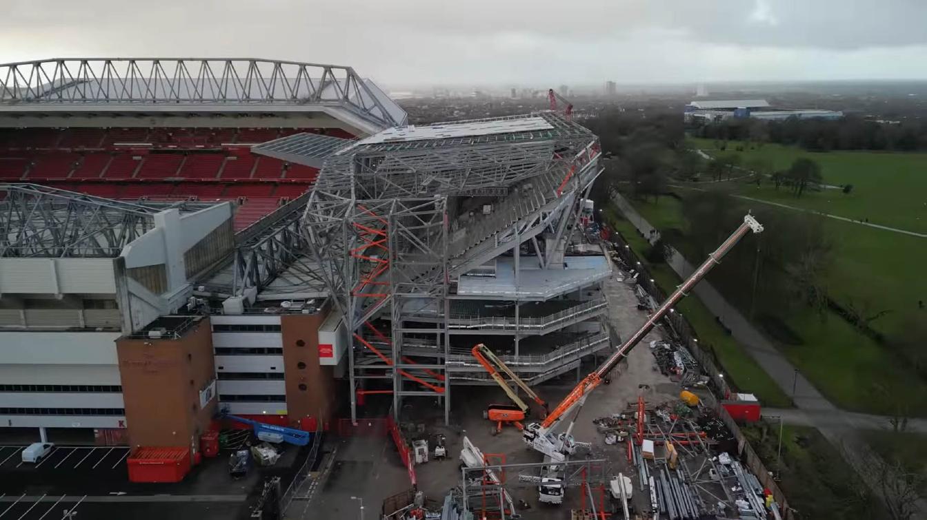 Anfield Road - exterior of the stadium and the stands during construction works