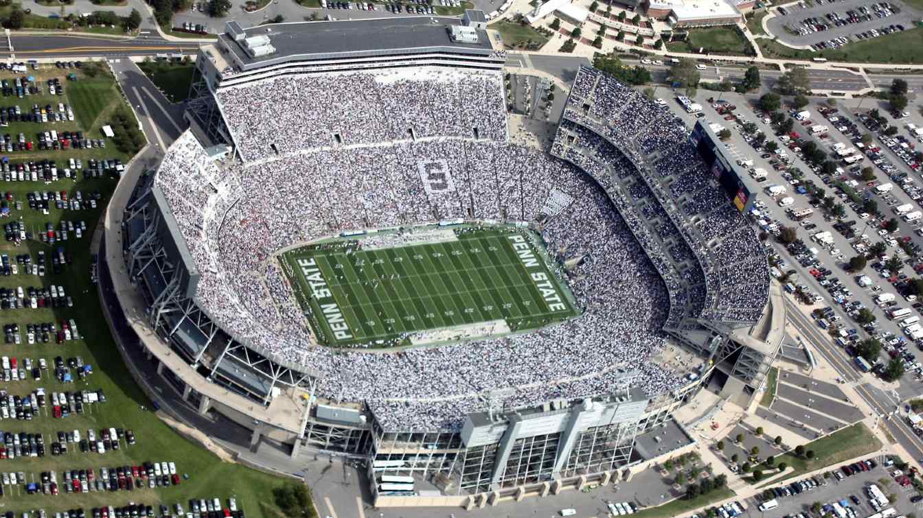 Beaver Stadium from above with stands full of fans