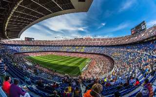 Spain: Full stands at Camp Nou with fans chanting Messi's name