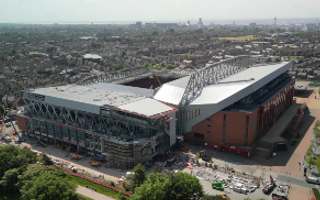 England: Anfield Road Stand with half the roof - Liverpool construction report
