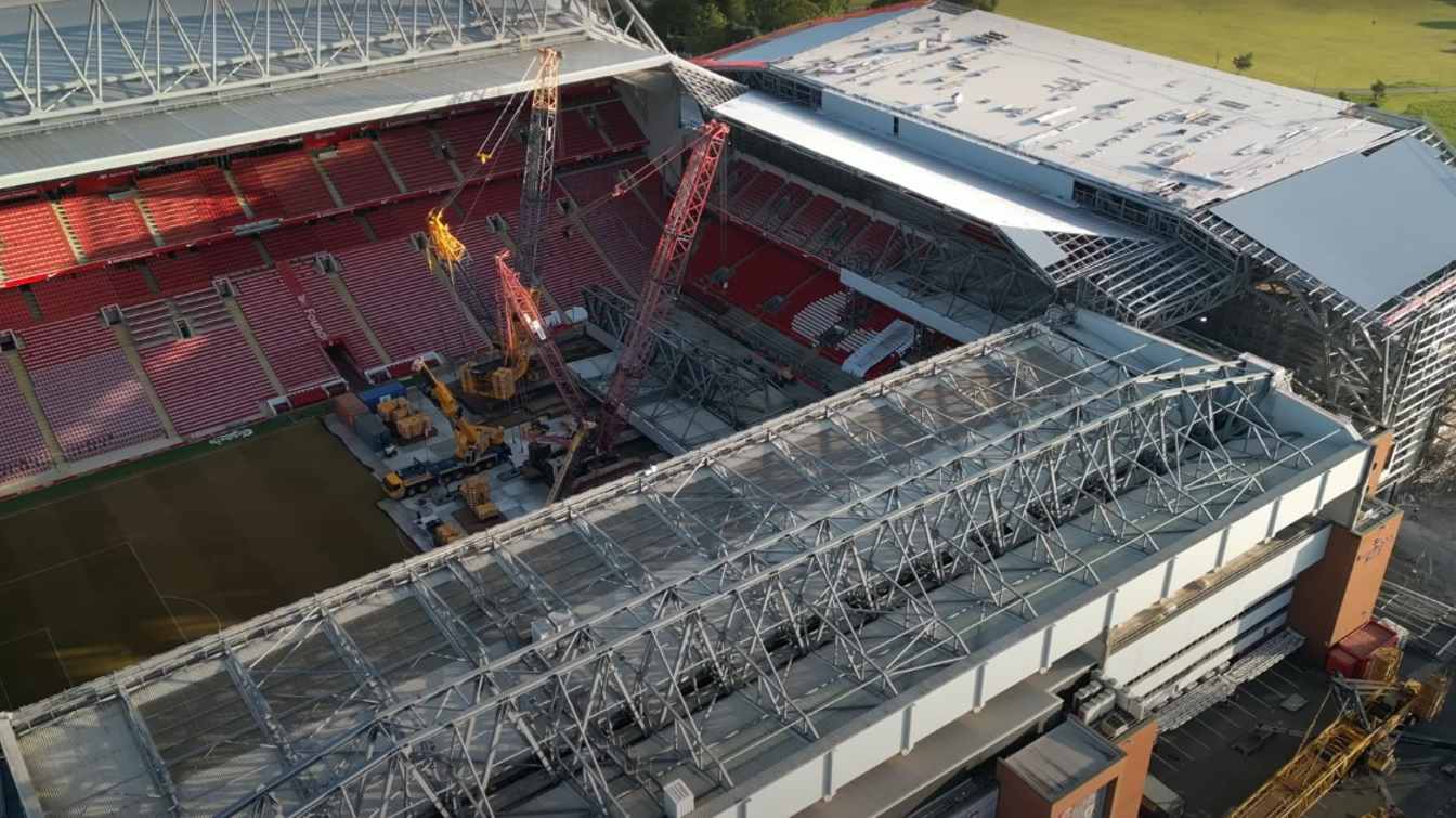 Anfield Road - exterior of the stadium and the stands during construction works