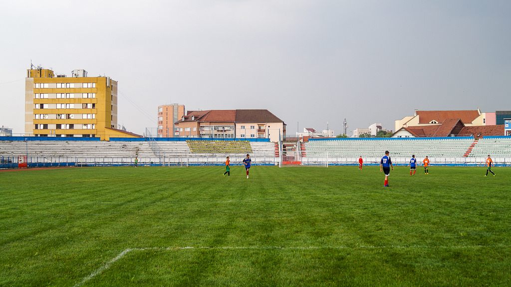 Sibiu Municipal Stadium  building/structure currently being  renovated/restored/reconstructed, football / soccer stadium, stadium stand,  1980s construction, 1920s construction