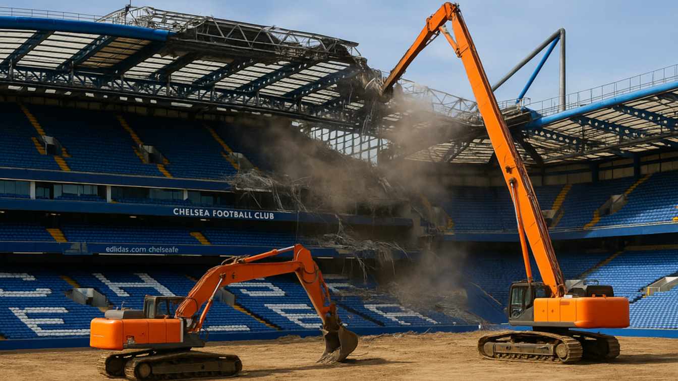 Visualization of the demolition of Stamford Bridge.