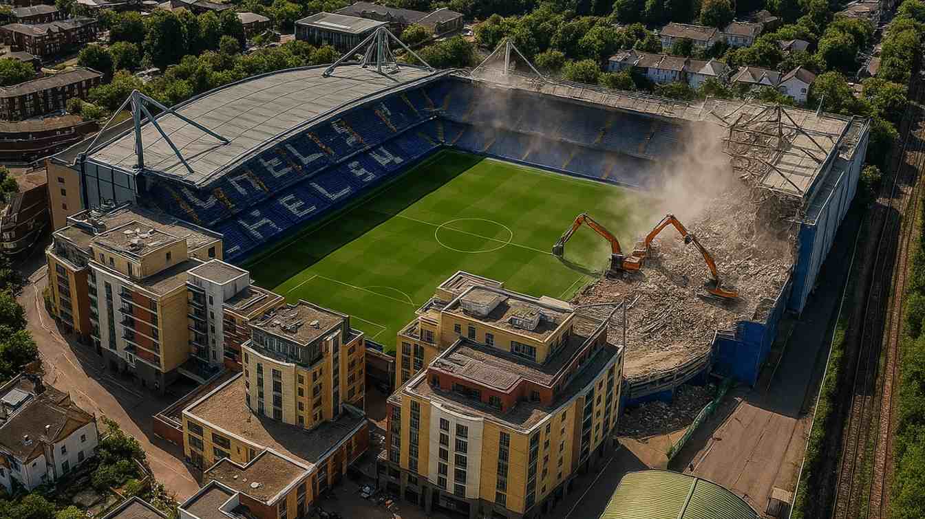 Visualization of the demolition of Stamford Bridge.
