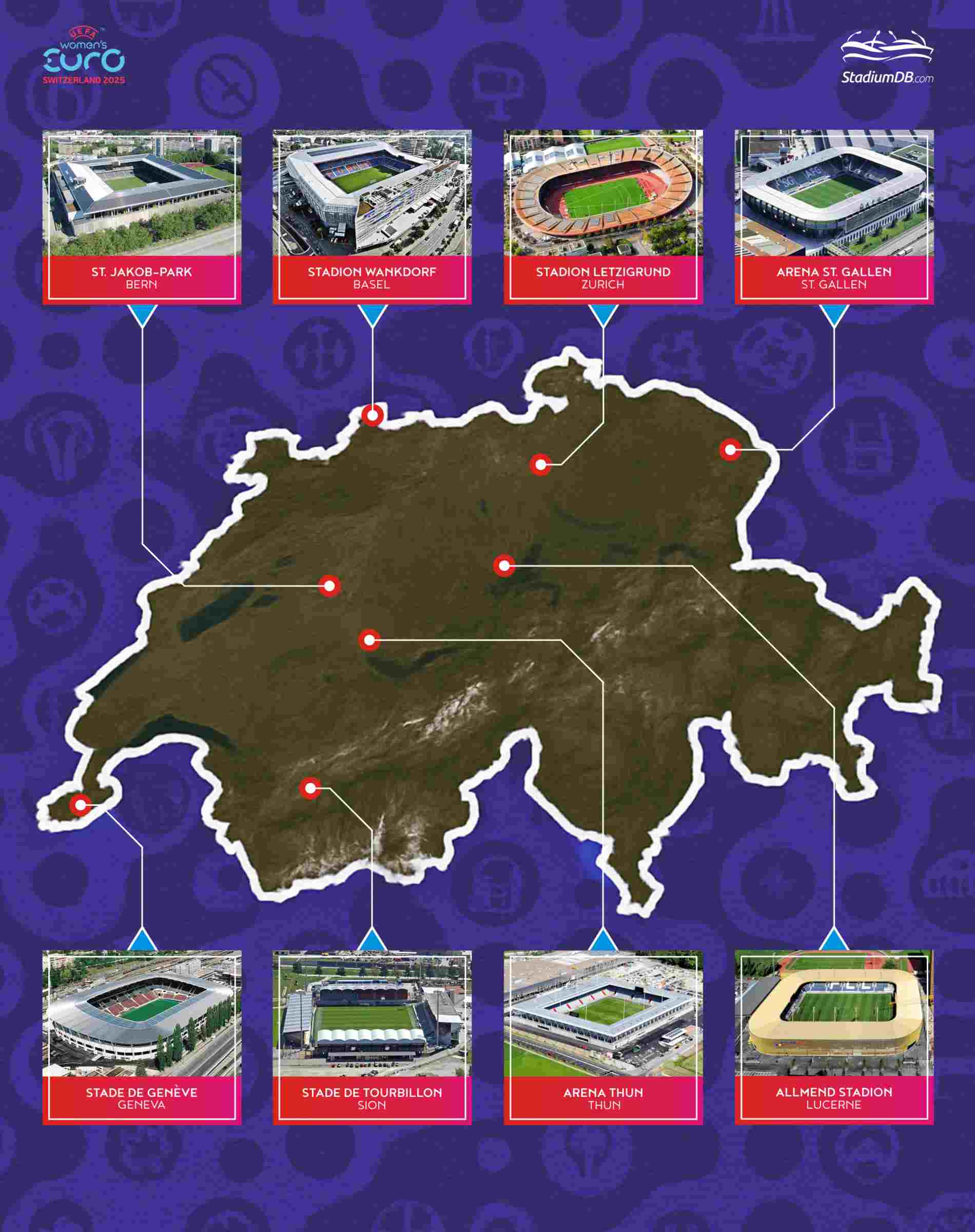 Map of tournament stadiums