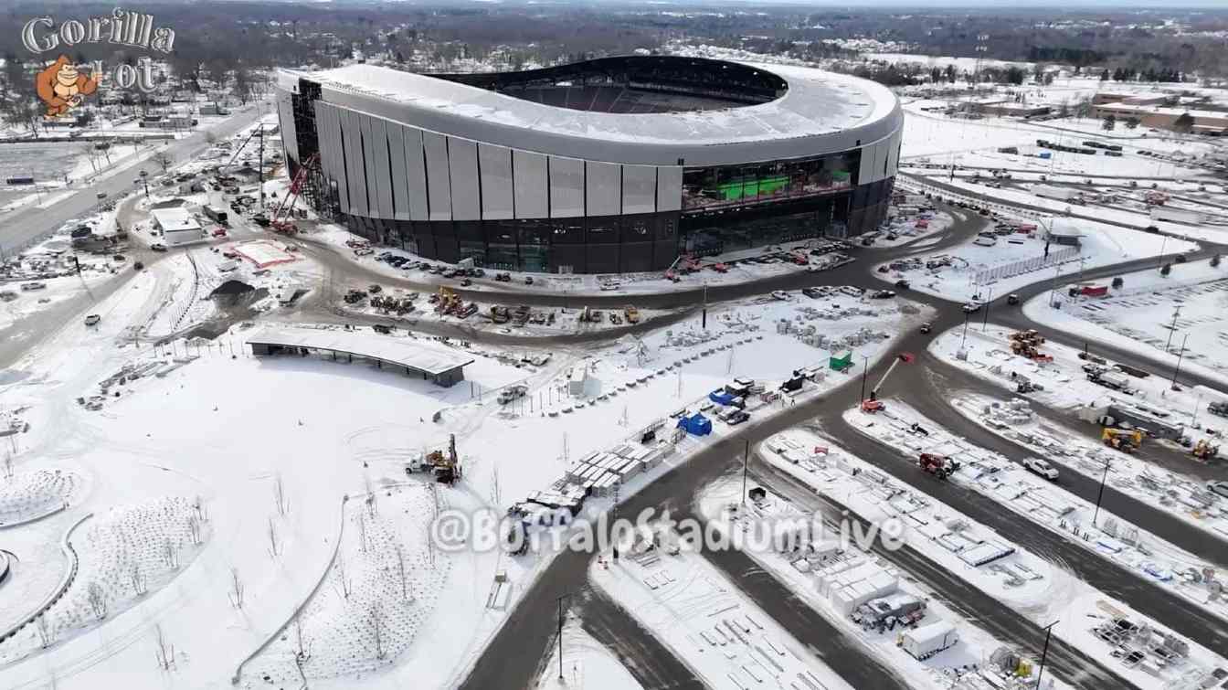 New Highmark Stadium, now in the final stages of construction, is being built right next to the Buffalo Bills' old home.