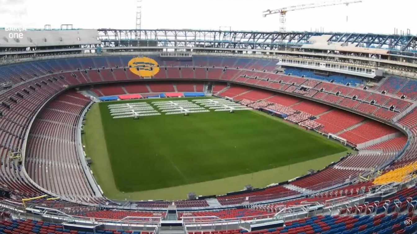 The third and final tier of seating at the new Camp Nou is currently under construction.