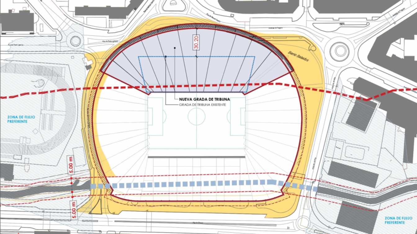 The capacity of the new main stand will increase from 5,500 to 16,000 seats. It will have a single level.