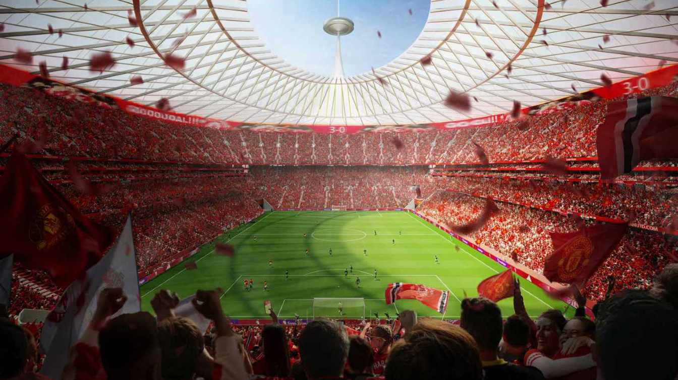 The visualisation of Manchester United's new stadium envisages a facility with around 100,000 seats, which would be the largest club stadium in England.