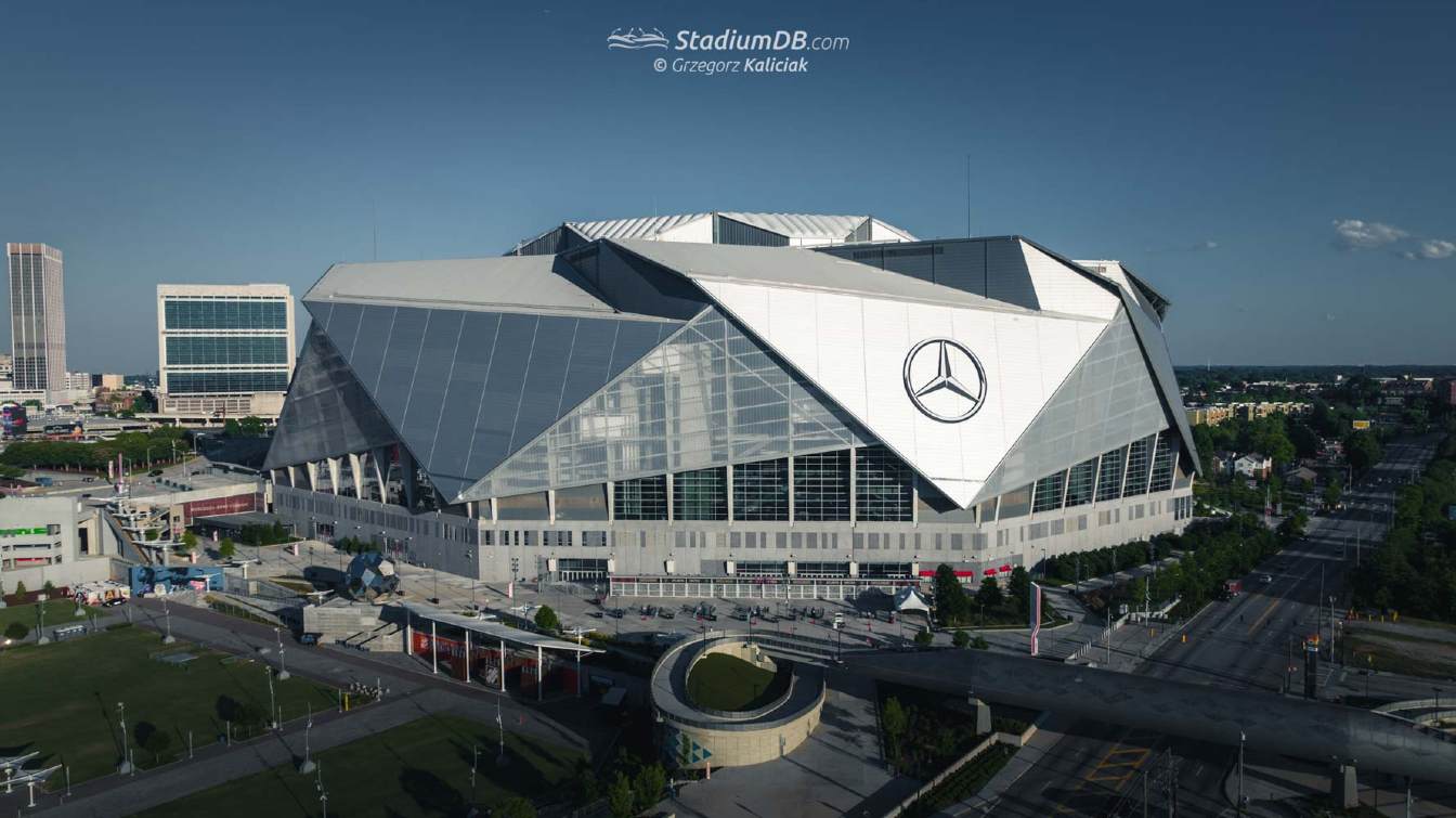 For the 2026 World Cup, the Atlanta stadium will lose its name and nearly all branding, with Mercedes signage covered under FIFA rules &ndash; except for the massive roof logo.