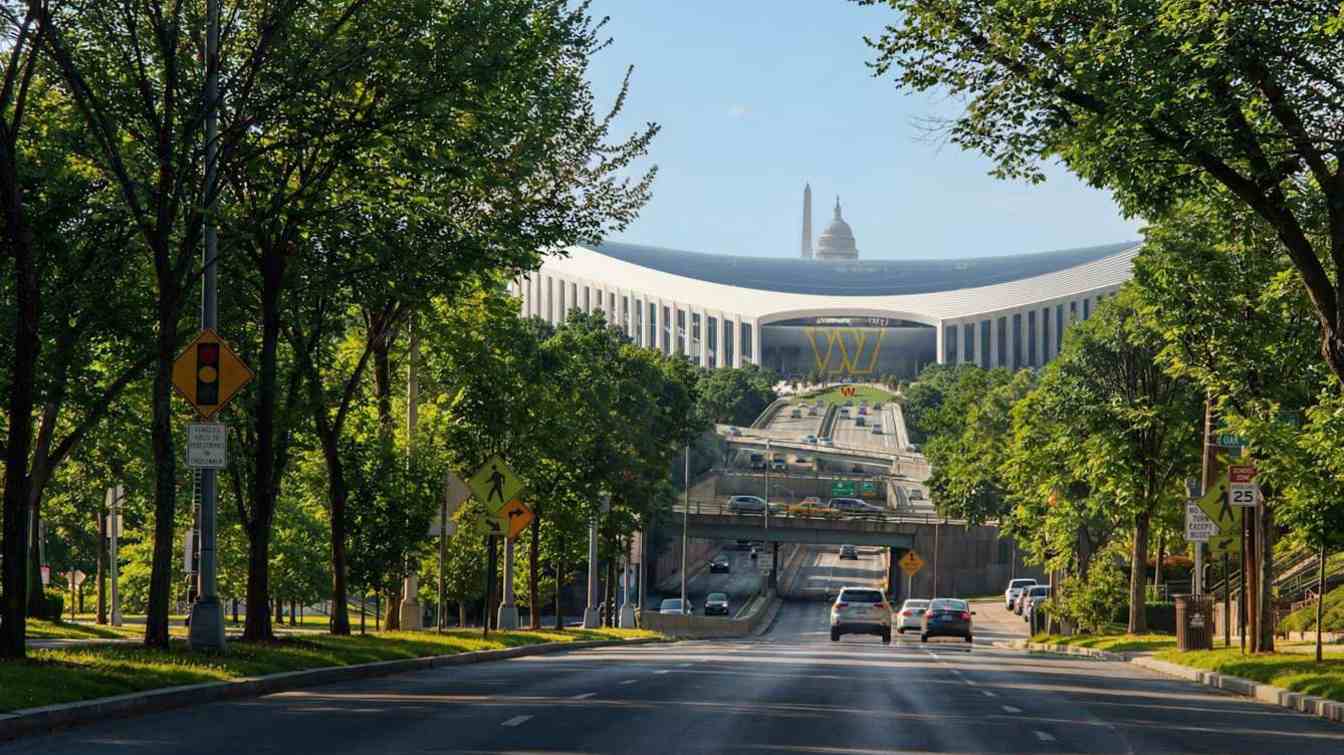 The Washington Commanders project includes an open complex with Festival Plaza, integrating the venue into the urban fabric of Washington, D.C..