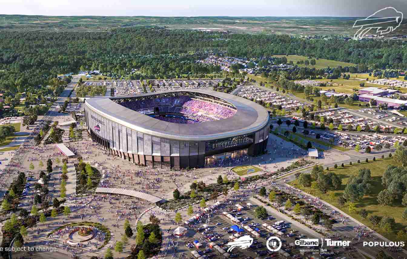 Demolition of the old Highmark Stadium is underway as Buffalo Bills finalize construction of their new stadium across Abbott Road. The venue is expected to open for the 2026 NFL season.