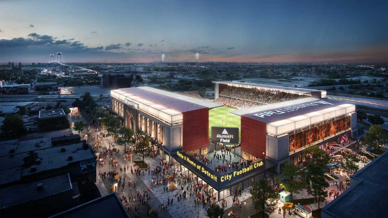 Detroit City FC has pushed the opening of AlumniFi Field to spring 2028, while also revealing new renderings of Detroit&rsquo;s first purpose-built soccer stadium.